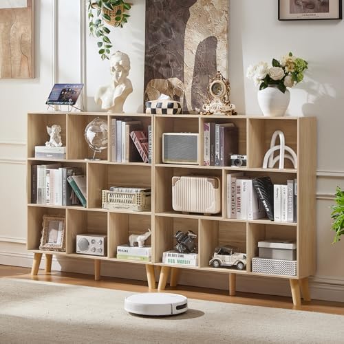 LEYAOYAO 8 Cube Bookshelf,Mid-Century Modern Bookcase with Legs,Light Wood - Image 6