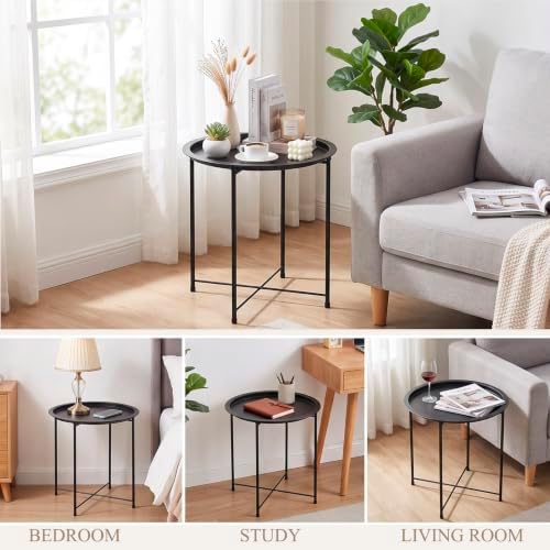 4 Pcs Metal Folding Side Table, Round End Table for Outdoor Patio Balcony - Image 6
