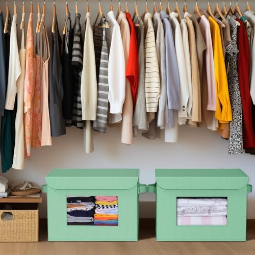 Univivi Fabric Foldable Storage Bins with Lids, 4 Pack, Green - Image 6