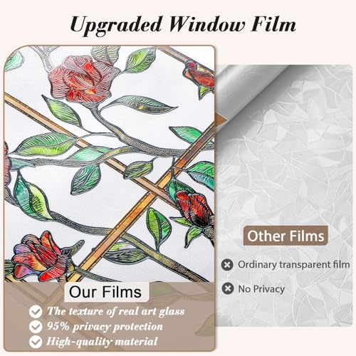 Stained Glass Window Film, 3D Rose Floral Privacy Static Cling,23.6"x35.4" - Image 6