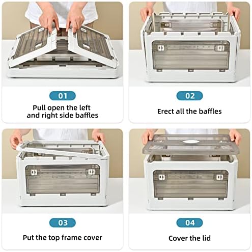 32Qt Plastic Storage Bins with Lid, Collapsible Storage Bins with Wheels, Storage Boxes with 4 Doors, Stackable Storage Bins for Organizing Clothes, Snacks and Camping, 2-Pack (Green) - Image 6