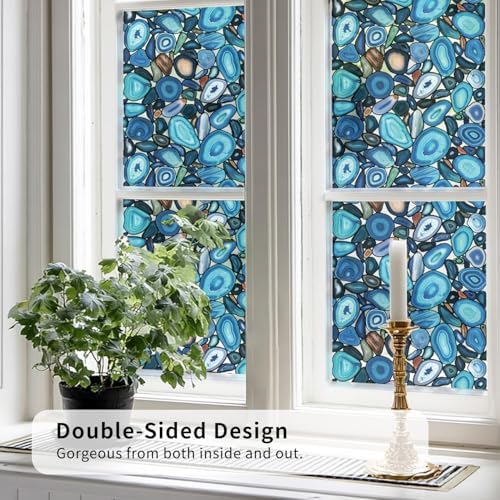 funlife Original Hand-Drawn Stained Glass Window Film with Tools, Double-Sided Static Cling Window Privacy Film for Glass and Window Door, Blue Agate 16.93"x78.74" - Image 6