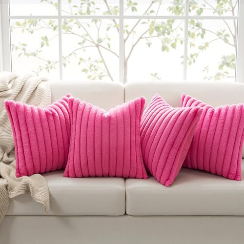 MIULEE Faux Fur Plush Decorative Throw Pillow Covers 18x18, Hot Pink - Image 6