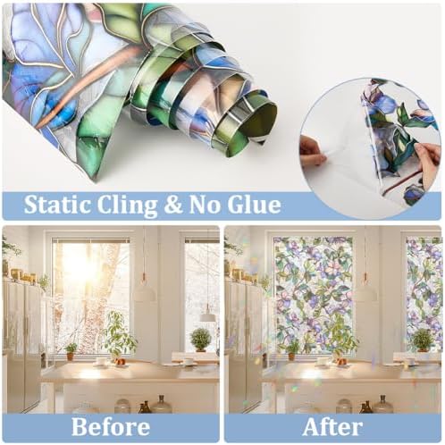 GORGECRAFT 39.4x17 Inch Rainbow Decorative Window Cling, 3D Flower Privacy Film, UV Protection, Non-Adhesive, Reusable - Image 5