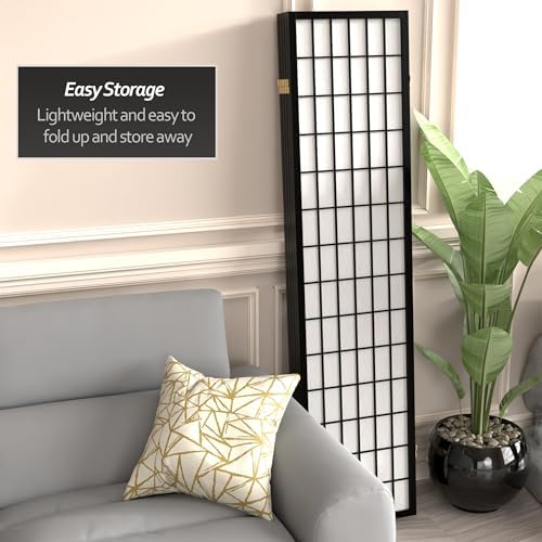 Red Lantern 6 ft. Tall Window Pane Shoji Screen - Black - 5 Panels - Image 6