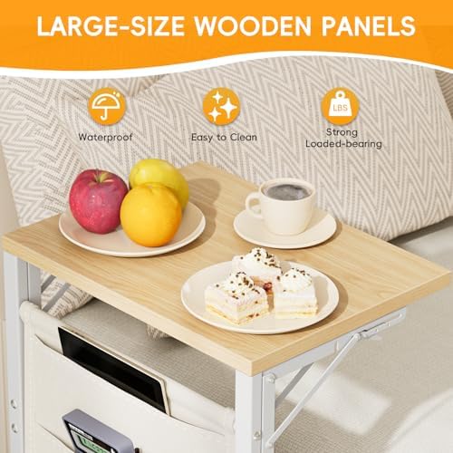 Folding TV Tray Table, 28.8" Tall C-Shaped Side Table for Couch and Bed, Slide Under Sofa Side Desk with Storage Bag - Sturdy Metal Frame Tray for Living Room, Bedroom, Home & Office (Light Walnut) - Image 6
