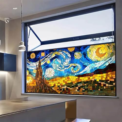 HOMETITUTE Starry Night Stained Glass Window Cling 39.3x17.7 Inch PVC - Image 7