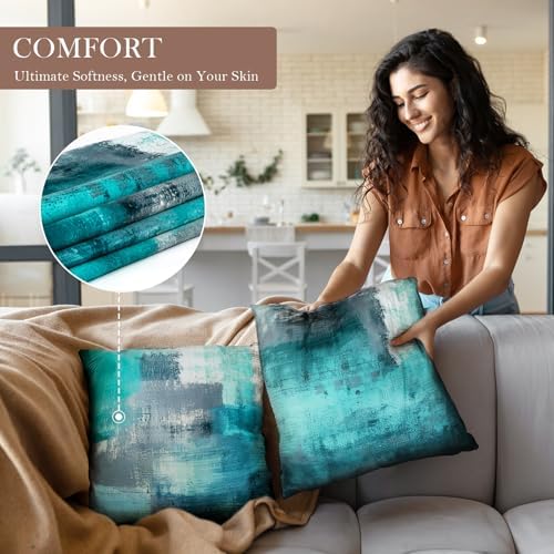 Teal Abstract Throw Pillow Covers 18x18 Set of 4 - Image 6