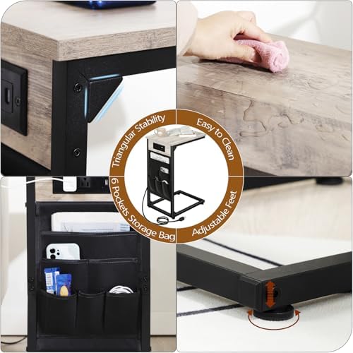 AMHANCIBLE C Shaped End Table with Charging Station, TV Tray - Image 6