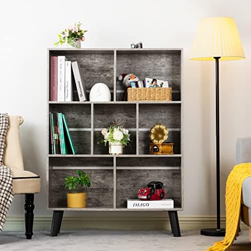 LEYAOYAO Cube Bookshelf, Mid-Century Modern Book Shelf with Legs,Dirty Grey - Image 6