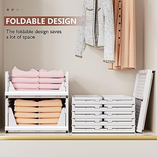 4 Pack Folding Closet Organizers Storage Box, Stackable Storage Bins, Plastic Drawer Basket Closet Storage for Wardrobe Cupboard Kitchen Bathroom Office White-4L - Image 6