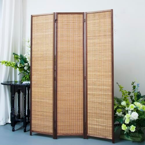 3 Panel Bamboo Room Divider Screen,5.6 FT Tall Bamboo Divider Folding Panel Screen,Freestanding Panel Divider for Room Seperation,Brown - Image 5