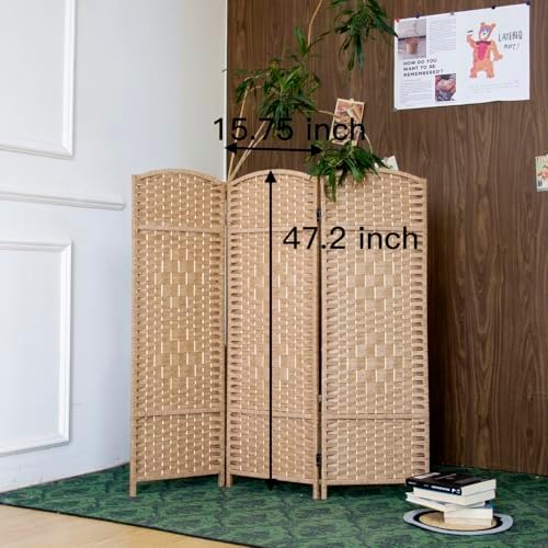 3-Panel Short Room Divider, 3.9 ft Freestanding Partition Wall, Light Brown Rattan Double-Sided Folding Screen for Living Room, Bedroom & Corner Privacy - Image 5