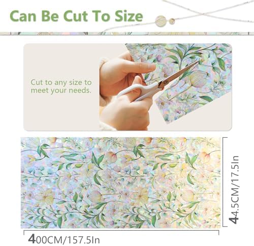 Finnez Stained Glass Window Film, Floral Rainbow Sticker, 17.5″ x 157.4″ - Image 6
