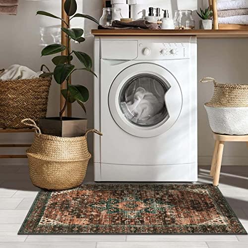 Moynesa Ultra-Thin Washable Runner Rug - 2x4 Laundry Room Rug Runners for Kitchen Non-Slip, Vintage Stain Resistance Non Shedding Bedroom Carpet Runner for Bathroom Hallway, Brick Red - Image 7