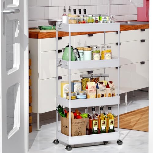 SPACEKEEPER 4 Tier Rolling Cart, Bathroom Cart Organizer with Wheels, Gray - Image 4