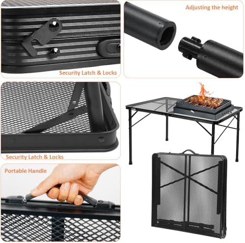 4 Ft Metal Folding Table, Folding Grill Table with 16.5/26 in Heights - Image 6