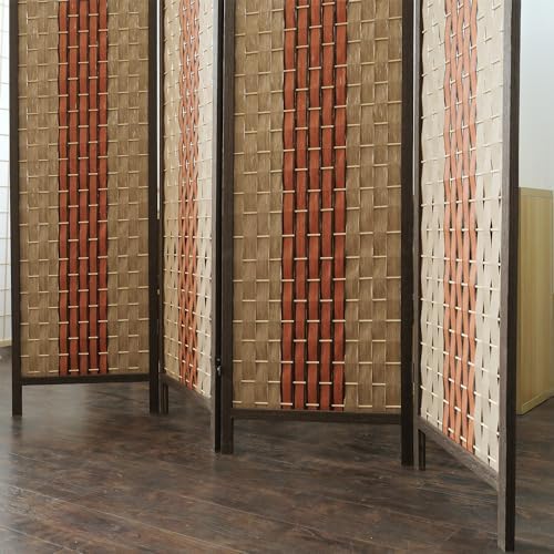 Furnnylane 4 Panel Rattan Room Divider, Beige Orange Folding Privacy Screen - Image 5