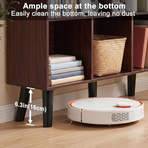 YAHARBO 8 Cube Walnut Bookshelf,5 Tier Book Shelf with Legs,Modern Minimalist Bookcase,Open Book Shelves Storage Organizer,Frees Standing Wooden Display Bookcases for Small Space,Bedroom,Living Room - Image 6