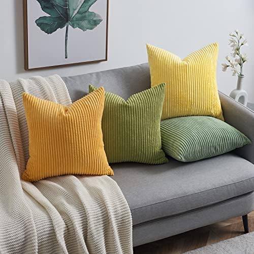 Topfinel 12x12 inch 4 Pack Decorative Throw Pillow Covers,Soft Velvet Modern Double-Sided Designs, Mix and Match for Home Fall Decor, Cushion Covers Set of 4 (Yellow/Green) - Image 7