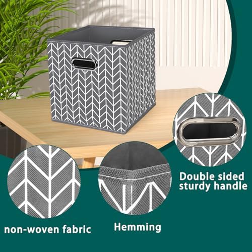 Black Foldable Storage Cubes Bins, Fabric Storage Box Cubes Organizer Baskets with Dual Handles for Home Organizer,Set of 3,(Grey Wave) - Image 7