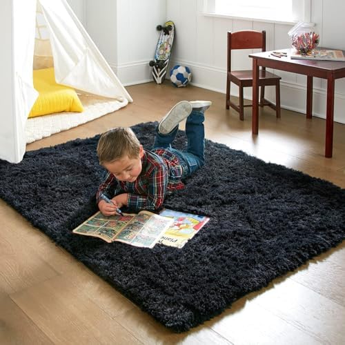 Ophanie Black Area Rugs for Bedroom Living Room, 4x6 Fluffy Fuzzy Shag Shaggy Carpet Soft Plush Furry Bedside Rug, Indoor Floor Rug for Kids Girls Boys Home Decor Aesthetic, Dorm Nursery - Image 6