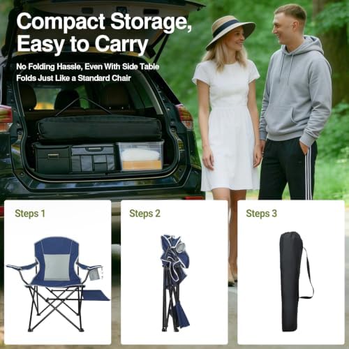 XGEAR 2-Pack Camping Chairs 350LBS Heavy Duty Folding Chair with Side Table - Image 6