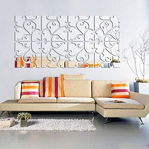 3D Mirror Wall Stickers, Acrylic Square Geometric Pattern DIY Art Decals, Self Adhesive Mirror Plastic Wall Sheet Tiles Home Decoration for Living Room Bedroom Stair Wall Decor (Floral- 8pcs) - Image 7