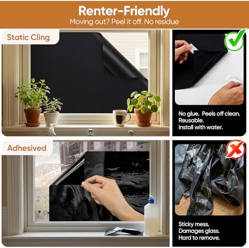 SUNBABY Blackout Window Film, 100% Light Blocking Static Cling, 29.5"x78.7" - Image 6