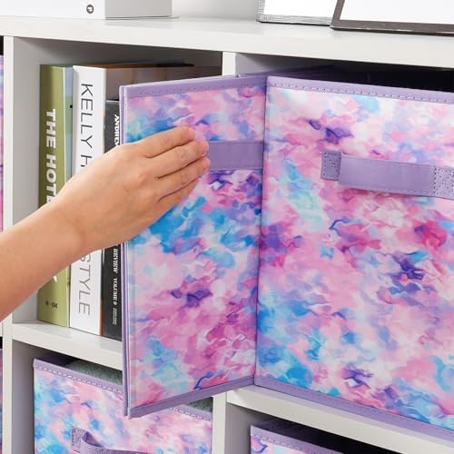 Stero Fabric Storage Cubes, 6 Pack Foldable Storage Bins with Handle, 11 Inch Box for Shelves, Closet, Organizer, Tie-dye Purple - Image 7