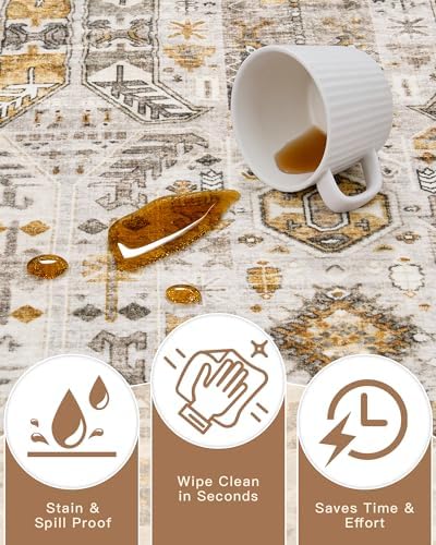 Madane Kitchen Runner 2'6''x8' Soft Rug Runners for Hallways, Brown/Gold - Image 7