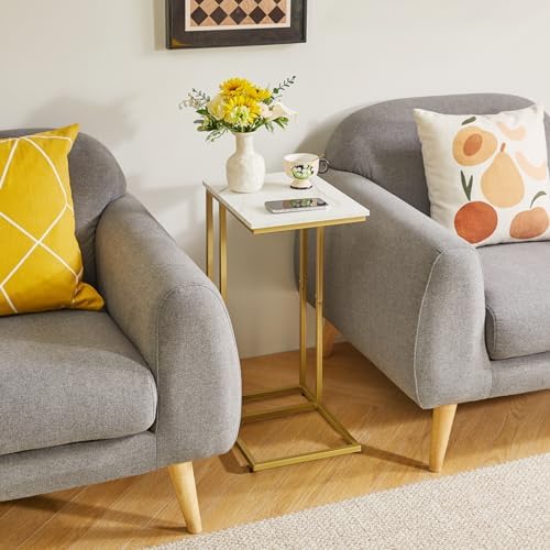 Aibiju Small Side Tables C Shaped, End Table Set of 2, Small Table Stand for Living Room Bedroom, lLittle Bedside Table Faux Marble+Gold YD-TM051G-2 - Image 6