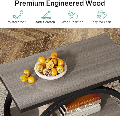 Tribesigns End Table, Narrow End Table with 3 Storage Shelves, Wood Side Table with Black Metal Frames, Industrial Small Sofa Side Table for Living Room, Grey Nightstand and Bedside Table for Bedroom - Image 6