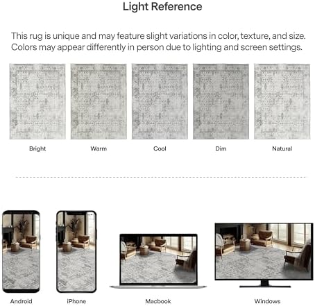 ReaLife Rugs Machine Washable Area Rug Runner - Living Room Bedroom Bathroom Kitchen Entryway Office - Padded Low Pile Stain Resistant Premium - Boho Farmhouse Vintage - Noor - Ivory Grey 3' x 5' - Image 6