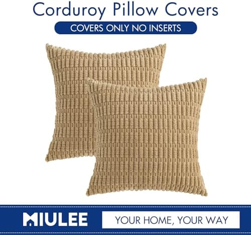 MIULEE Corduroy Decorative Throw Pillow Covers 18x18 Khaki Pack of 2 - Image 5