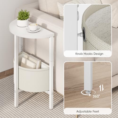 VAGUSICC Round Side Table with Charging Station, Small Round Accent End Table with Fabric Basket, Set of 2 Half Moon Tables Coffee Table, Bedside Table, Modern Nightstand for Living Room Bedroom,White - Image 7