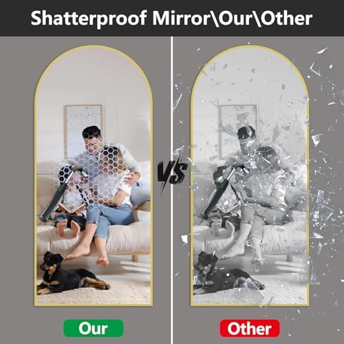 Large Full Length Mirror, 30"x71" Arched Floor Mirror Full Length with Stand, Room Decor Big Full Body Mirror with HD Tempered Glass Aluminum Frame for Bedroom Living Room,Gold - Image 7