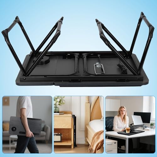 Laptop Bed Desk, Adjustable Lap Desk, Small Laptop Table with USB Charge Port, Desktop Card &Pen Slot, Cup Holder, Foldable Bed Tray Table for Couch Sofa Chair Floor Eating Working - Image 7