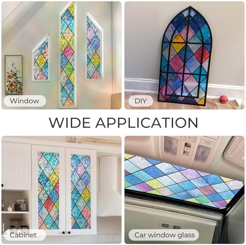 Stained Glass Window Film, Rainbow Lattice Privacy Static Cling,17.5x78.7 - Image 6