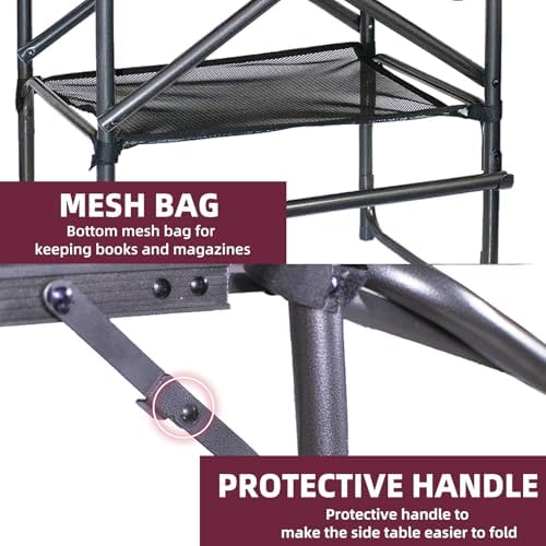 Tall Directors Chair 30" Seat Height, Bar Height Folding Chair with Side Table, Foldable Camping Chair with Side Pocket for Makeup Artist, Sports Event, Supports 400LBS - Wine Red/Black - Image 7