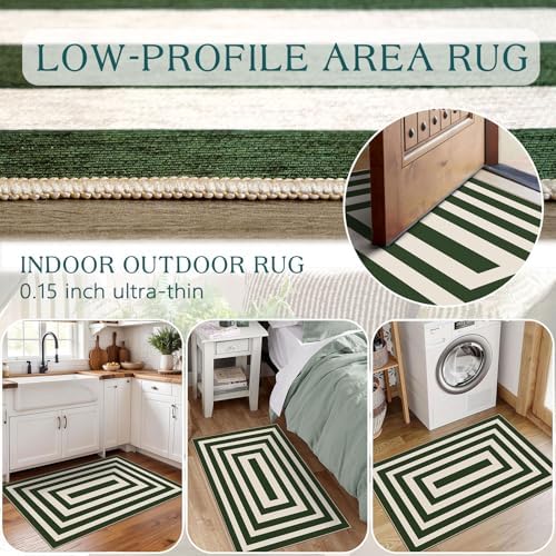 Front Door Mat Indoor Outside Entrance, 2x3 Green White Modern Rug - Image 7