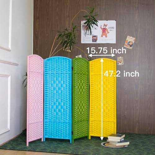 4-Panel Short Room Divider, 3.9 ft Freestanding Partition Wall, Colorful Rattan Double-Sided Folding Screen for Living Room, Bedroom & Corner Privacy - Image 5