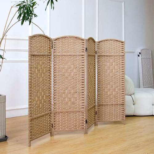 Furnnylane 4 Panel Rattan Divider Short Room Partition Screen,Double Sided Folding Divider for Room Separation,Light Brown,47.2" H x 63" W - Image 5