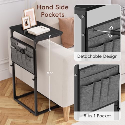 Vagusicc C Shaped End Table, 33'' Tall Side Table for Couch, Adjustable Height Small Couch Side Table for Small Spaces, Couch Table Slide Under Sofa Table TV Tray Table for Living Room Bedroom, Black - Image 7