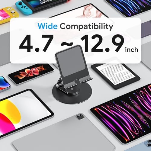 OMOTON Swivel Tablet Stand for iPad with 360 Rotating Base, Foldable Adjustable Holder for Drawing, Compatible with iPad Pro/Air/Mini and More, Black Gray - Image 7