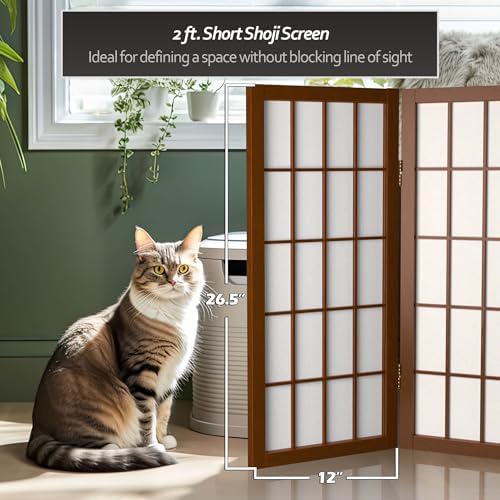 Red Lantern 26.5 in. Short Desktop Window Pane Shoji Screen - Walnut - 6 Panels - Image 6