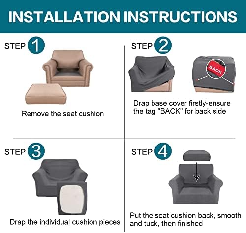 Turquoize 2 Piece Chair Covers Chair Slipcovers for Living Room Armchair Couch Cover Chair Sofa Cover with Individual Cushion Covers Furniture Cover for Chairs Feature Jacquard Fabric (Chair, Gray) - Image 6