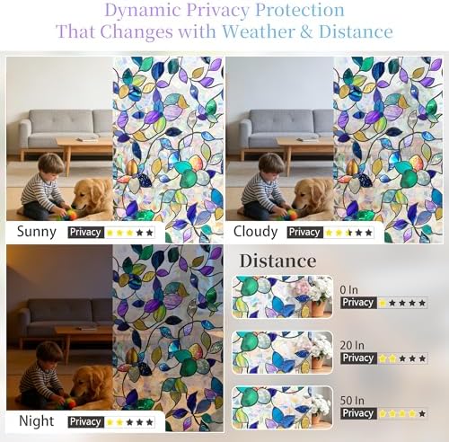 Finnez Window Privacy Film, Stained Glass Rainbow, Colorful, 23.6" x 78.7" - Image 7