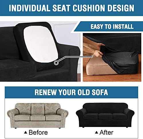 H.VERSAILTEX Rich Velvet Stretch 2 Piece Cover Chair Slipcover Sofa Cover Furniture Protector Couch Soft with Elastic Bottom Chair Couch Cover with Arms Width Up to 49 Inch(Chair, Black) - Image 6