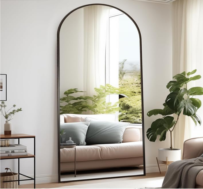 Rowjut Floor Full Length Mirror, Arched Mirrors Full Length 81"x41" Freestanding Large & with Aluminum Frame&Wall Mounted & Hanging or Leaning& Full Body Mirror for Bedroom, Black - Image 6